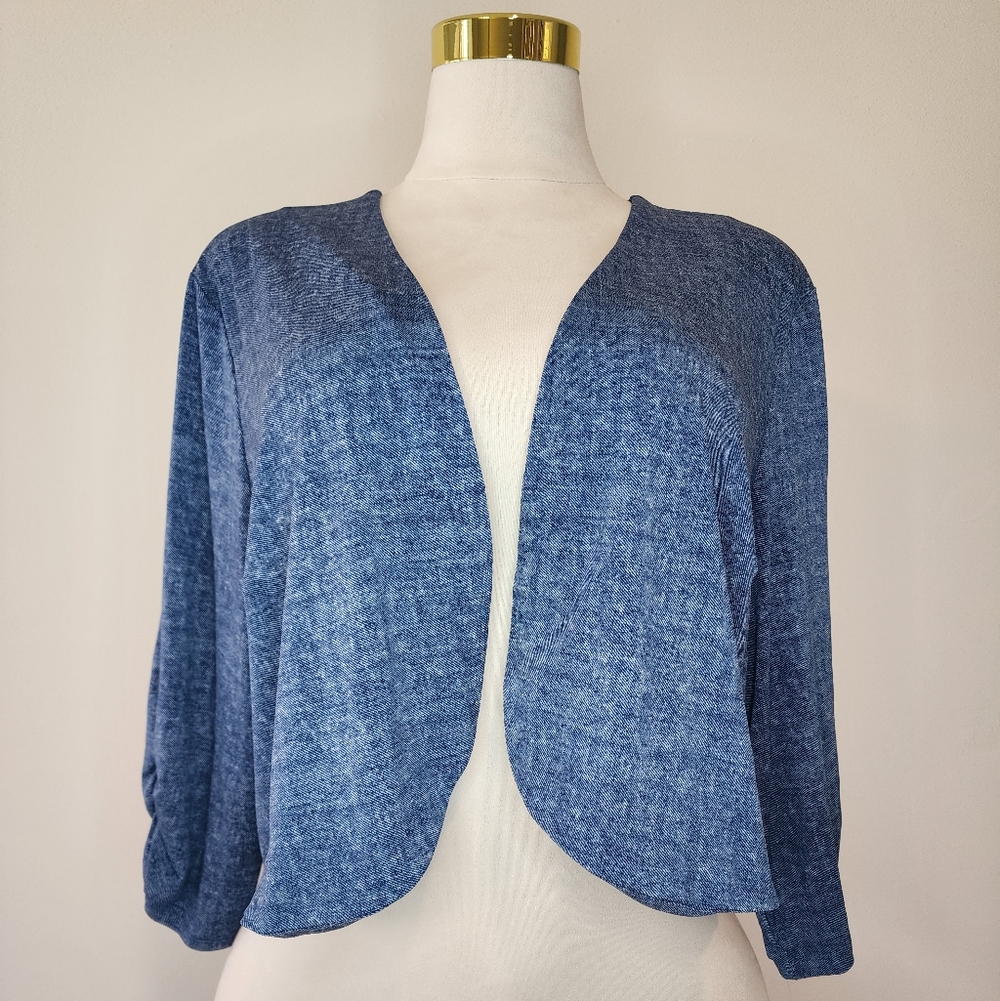 Preceptions Womans 3X Denim Blue Color Cropped Cardigan